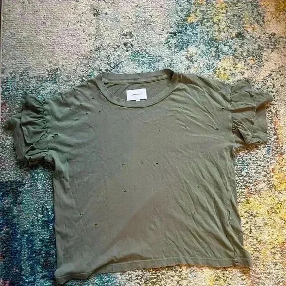 Current Elliot ruffle roadie oversized tee XS/0 dusty olive ranch cowboy grunge - Picture 6 of 7